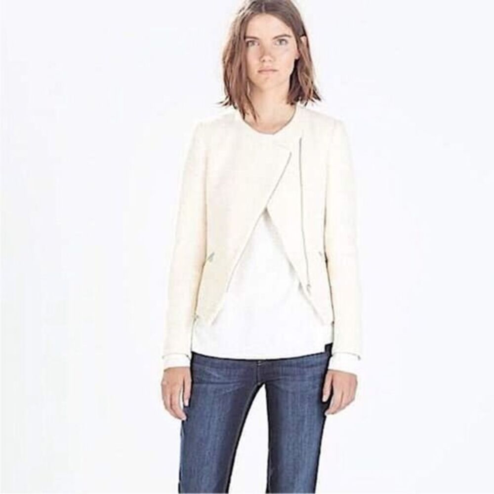 Zara basic cream orange tweed blazer with pockets, size XL